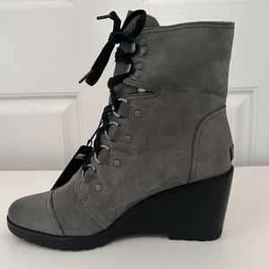 Sorel After Hours Lace Up Wedge Boots Quarry Size 10